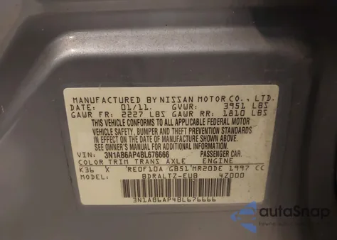 2011 Nissan Sentra 2.0S из США, поврежденный, VIN 3N1AB6AP4BL676666